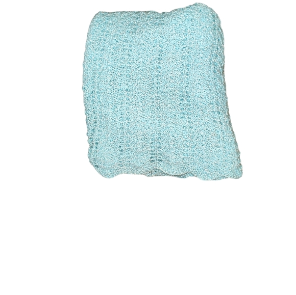 Handmade Vintage Crochet Afghan Greenish Blue Baby Blanket Throw - Picture 4 of 7